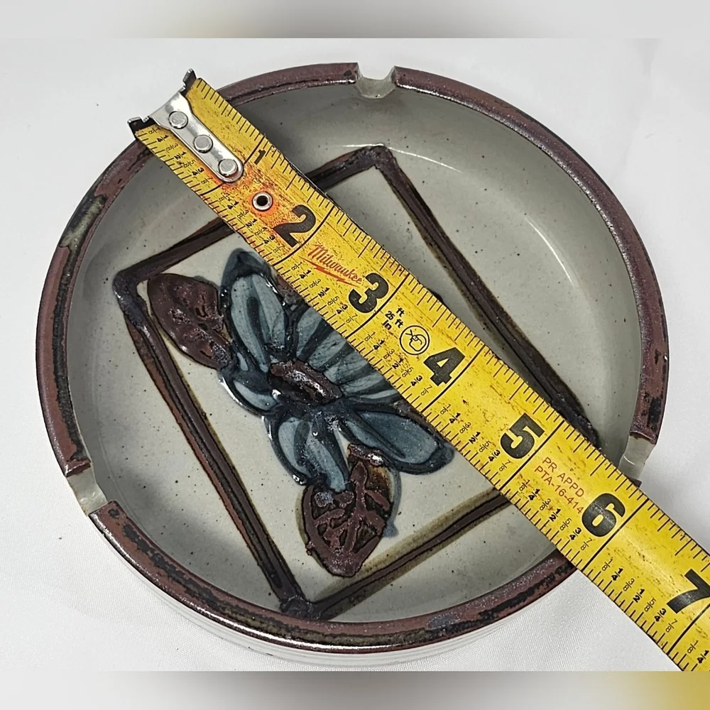 Vintage Hand Crafted Otagiri Original Speckled Stoneware Pottery Floral Ashtray - Picture 10 of 13